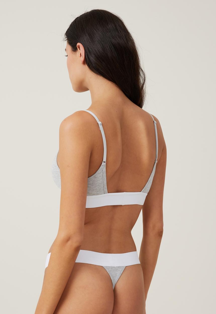 Cotton On - Organic Cotton Branded Padded Low Back Bralette - Grey Marle