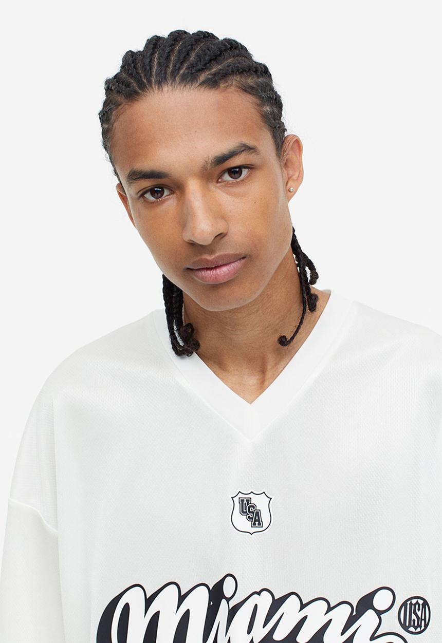 H&M - Oversized fit printed mesh t-shirt - white miami