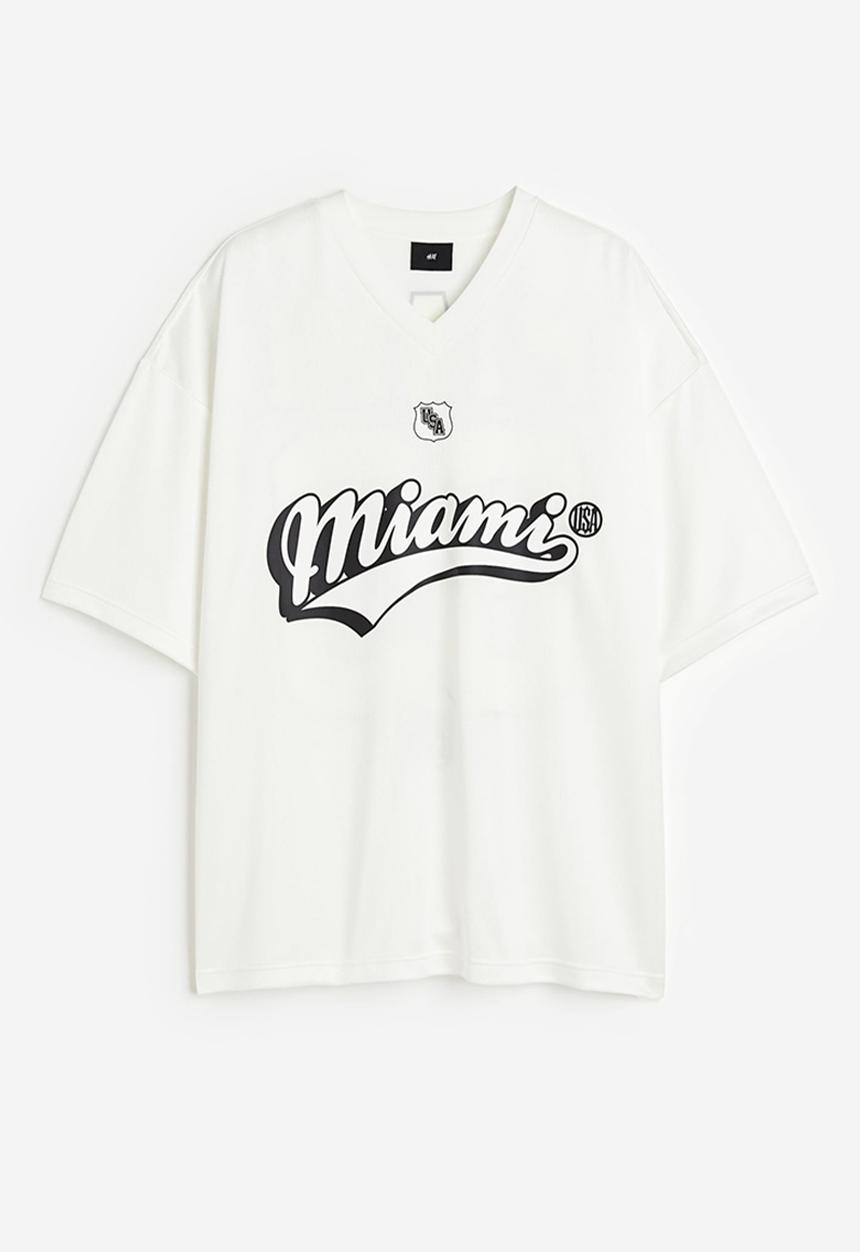 H&M - Oversized fit printed mesh t-shirt - white miami