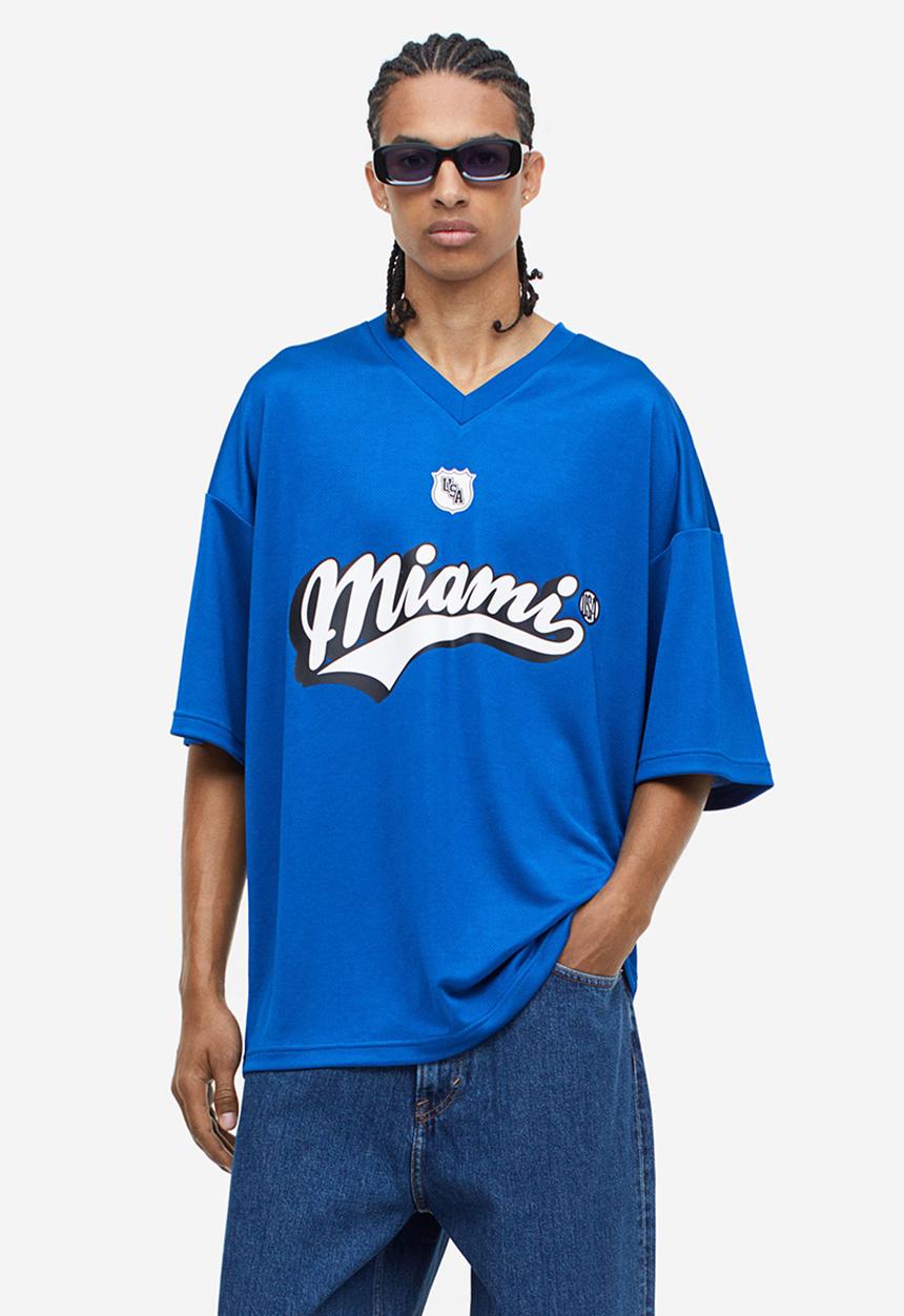 H&M - Oversized fit printed mesh t-shirt - blue miami