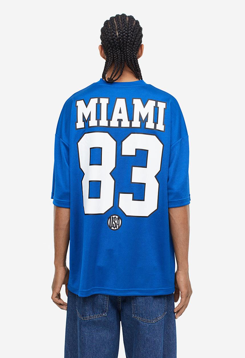 H&M - Oversized fit printed mesh t-shirt - blue miami