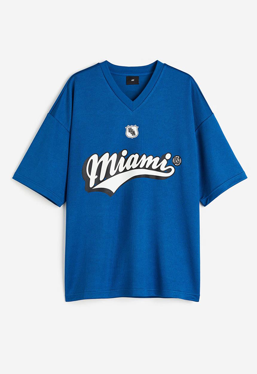 H&M - Oversized fit printed mesh t-shirt - blue miami