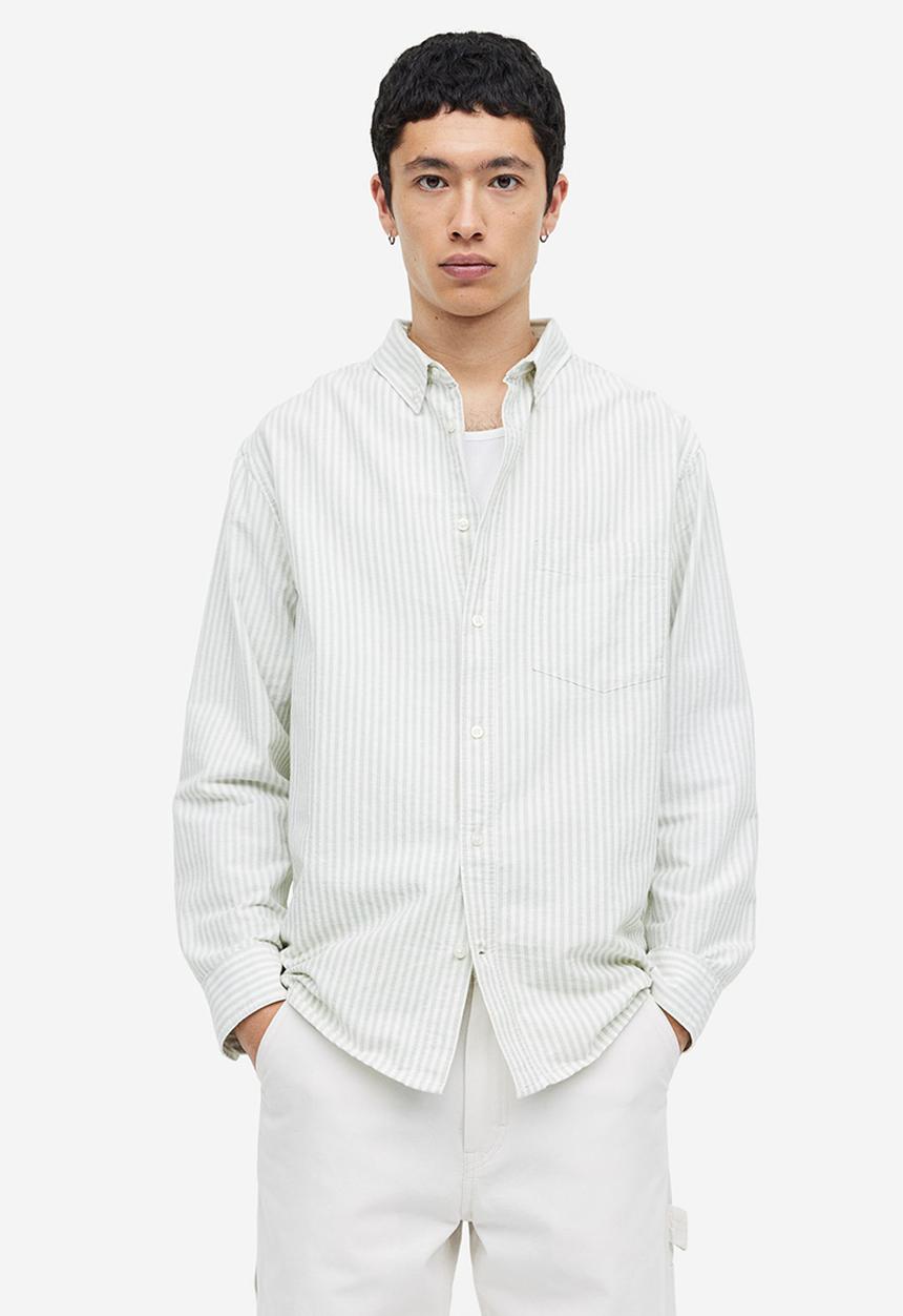 H&M - Regular fit oxford shirt - light green & white striped 