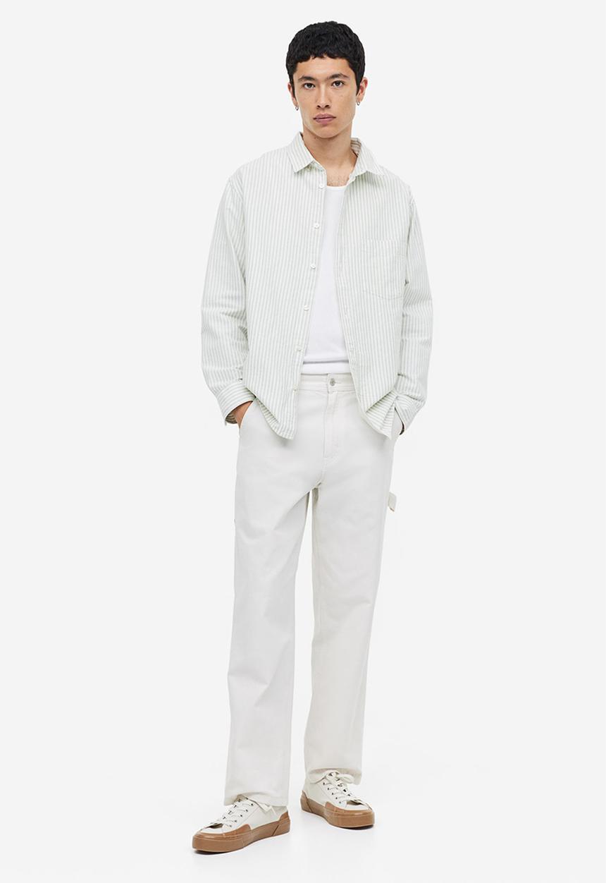 H&M - Regular fit oxford shirt - light green & white striped 