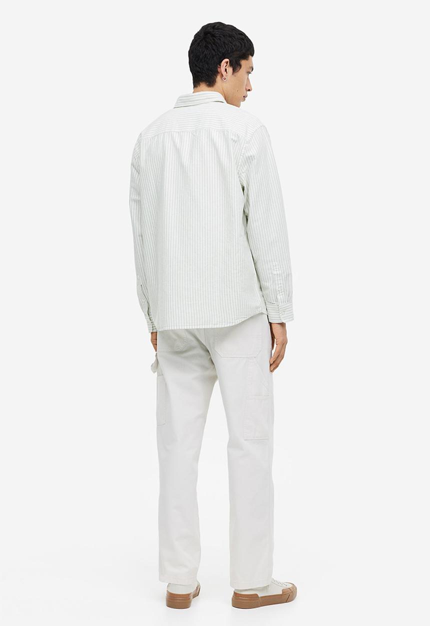 H&M - Regular fit oxford shirt - light green & white striped 