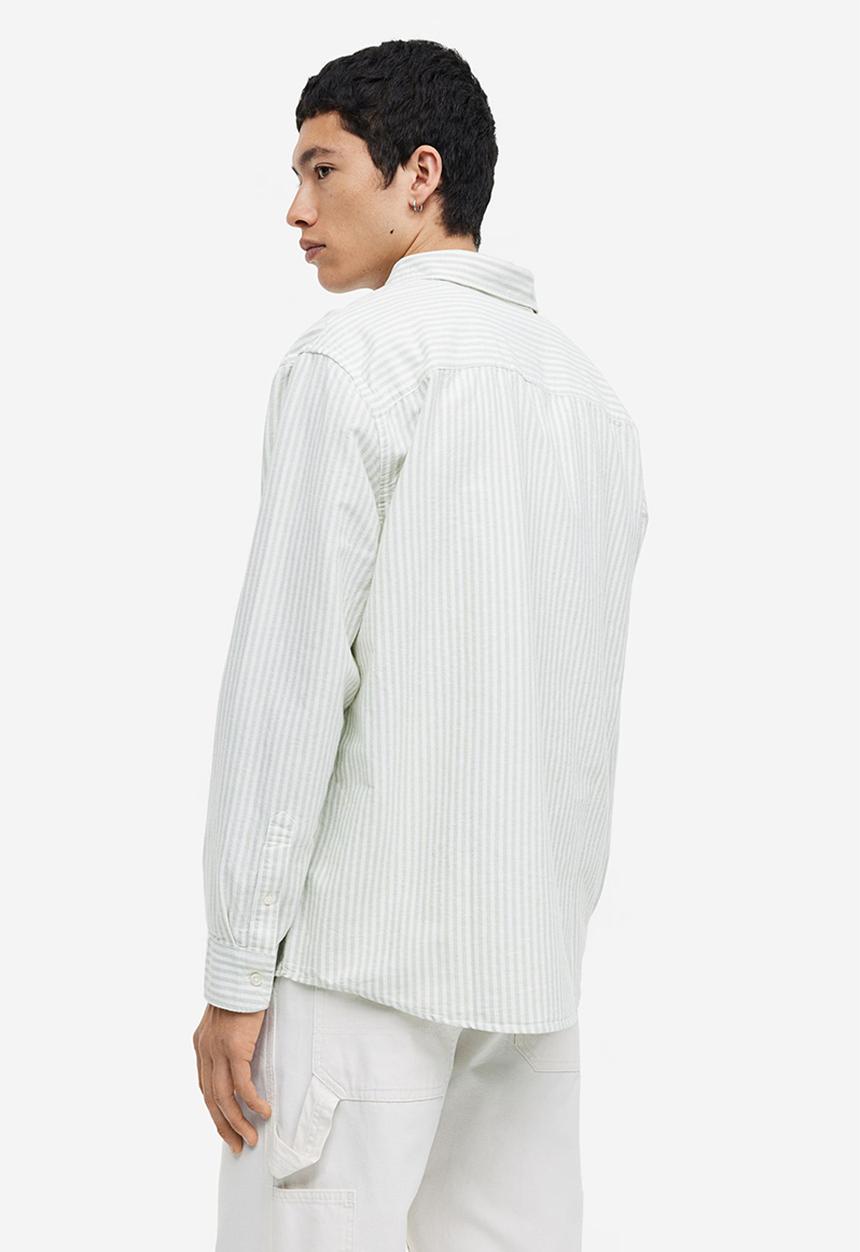 H&M - Regular fit oxford shirt - light green & white striped 