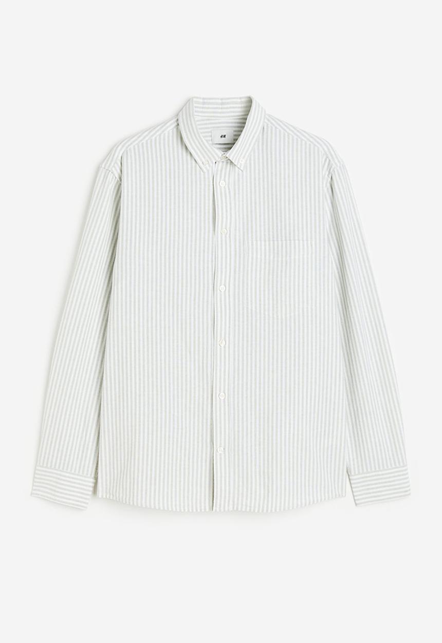 H&M - Regular fit oxford shirt - light green & white striped 