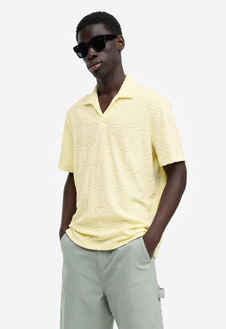 H&M - Regular fit terry polo shirt - yellow & smiley®