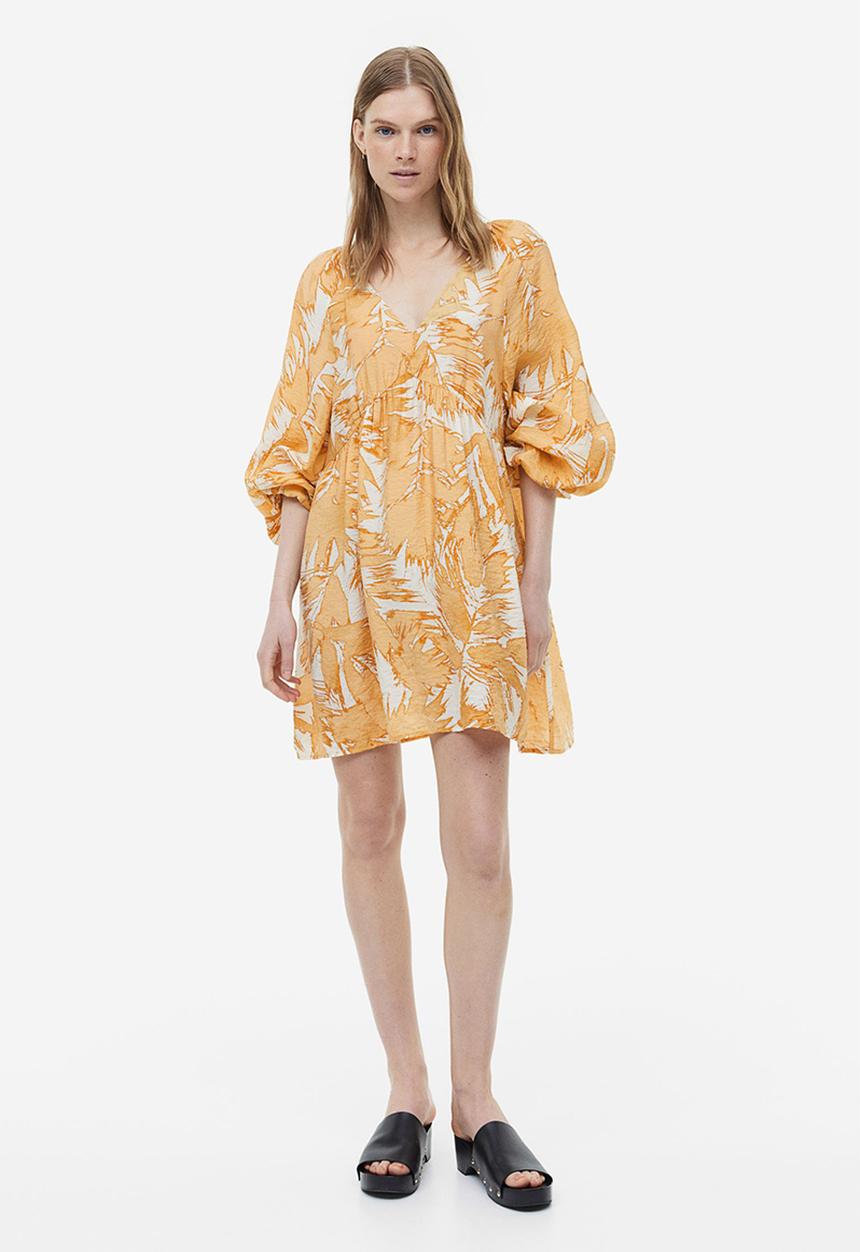 H&M - A-line dress - cream & beige patterned