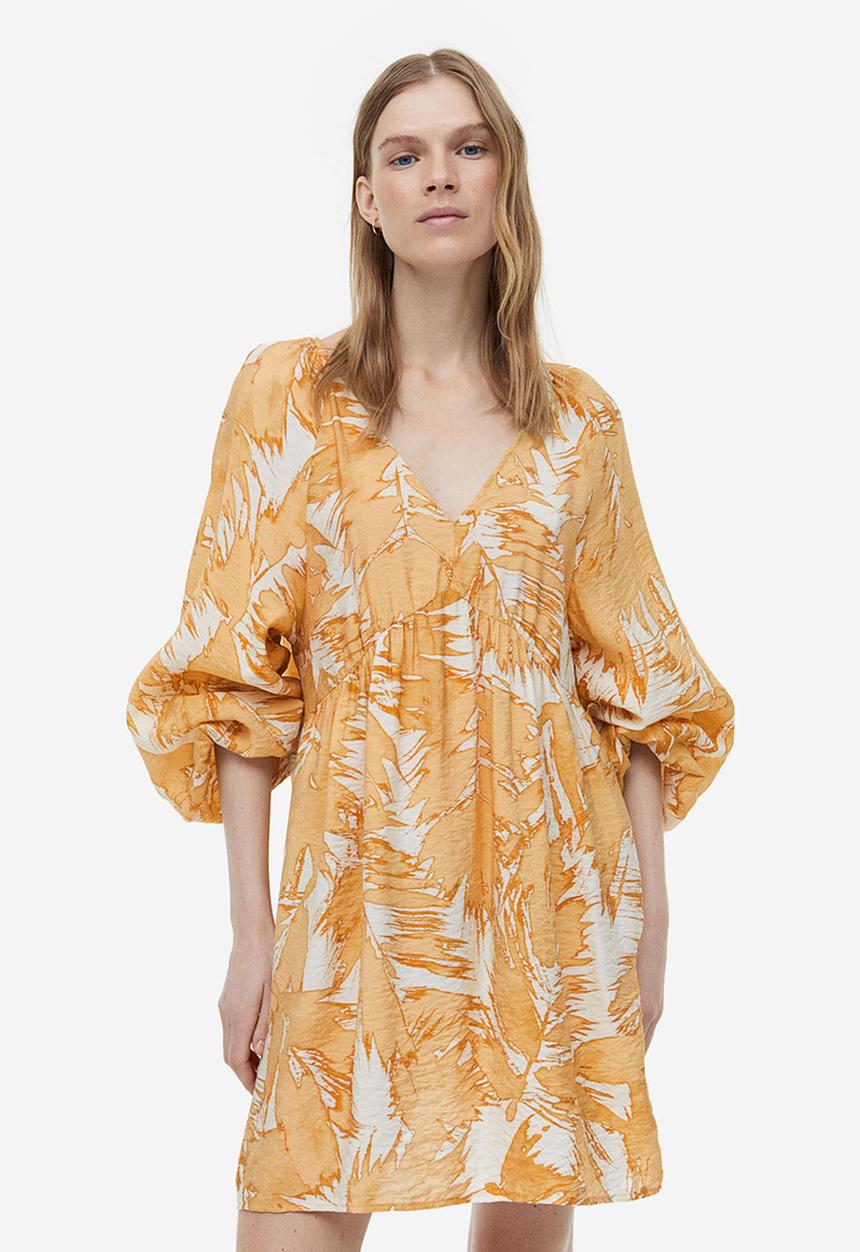 H&M - A-line dress - cream & beige patterned