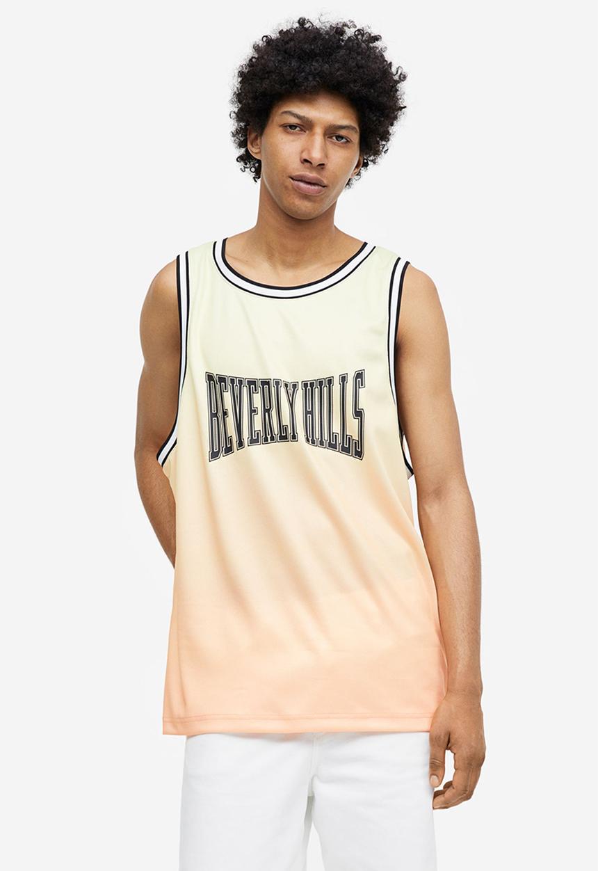 H&M - Relaxed fit printed mesh vest top - light orange & beverly hills