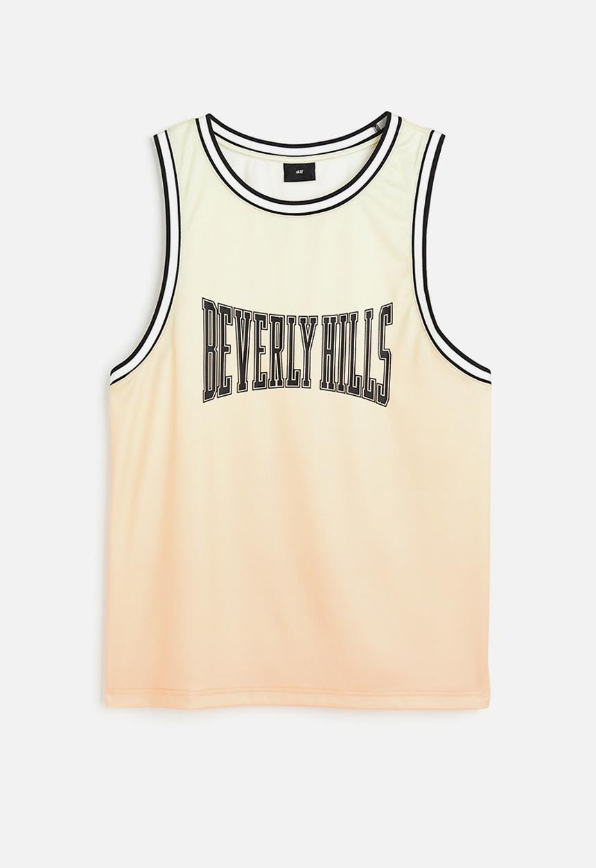 H&M - Relaxed fit printed mesh vest top - light orange & beverly hills