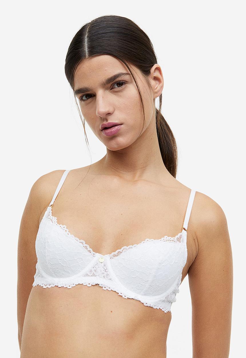H&M - Padded underwired lace bra - white