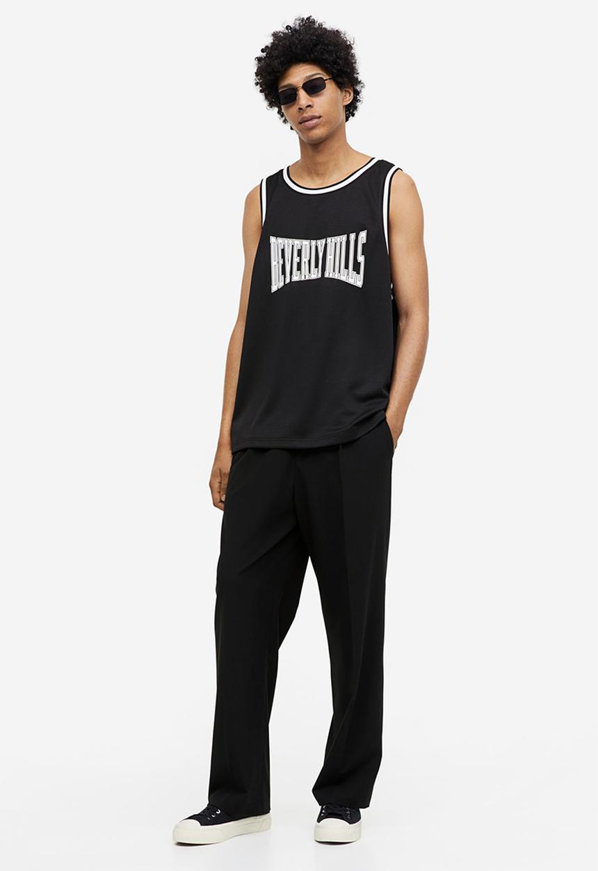 H&M - Relaxed fit printed mesh vest top - black & beverly hills