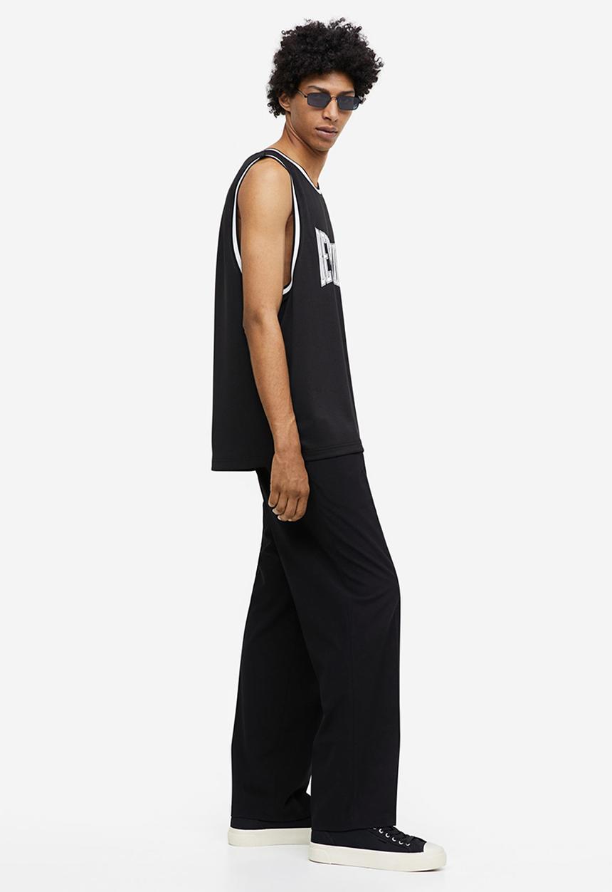 H&M - Relaxed fit printed mesh vest top - black & beverly hills