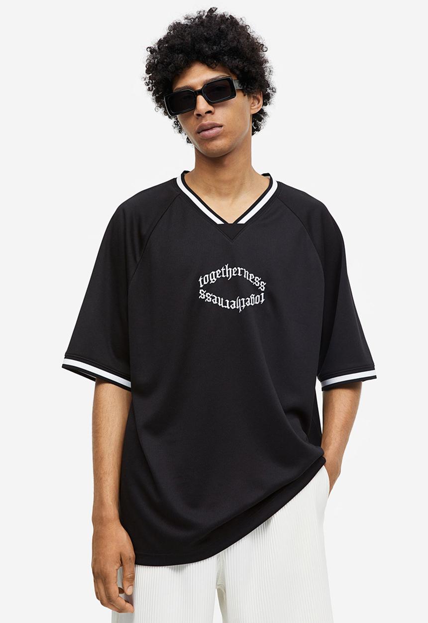 H&M - Oversized fit printed mesh t-shirt - black togetherness