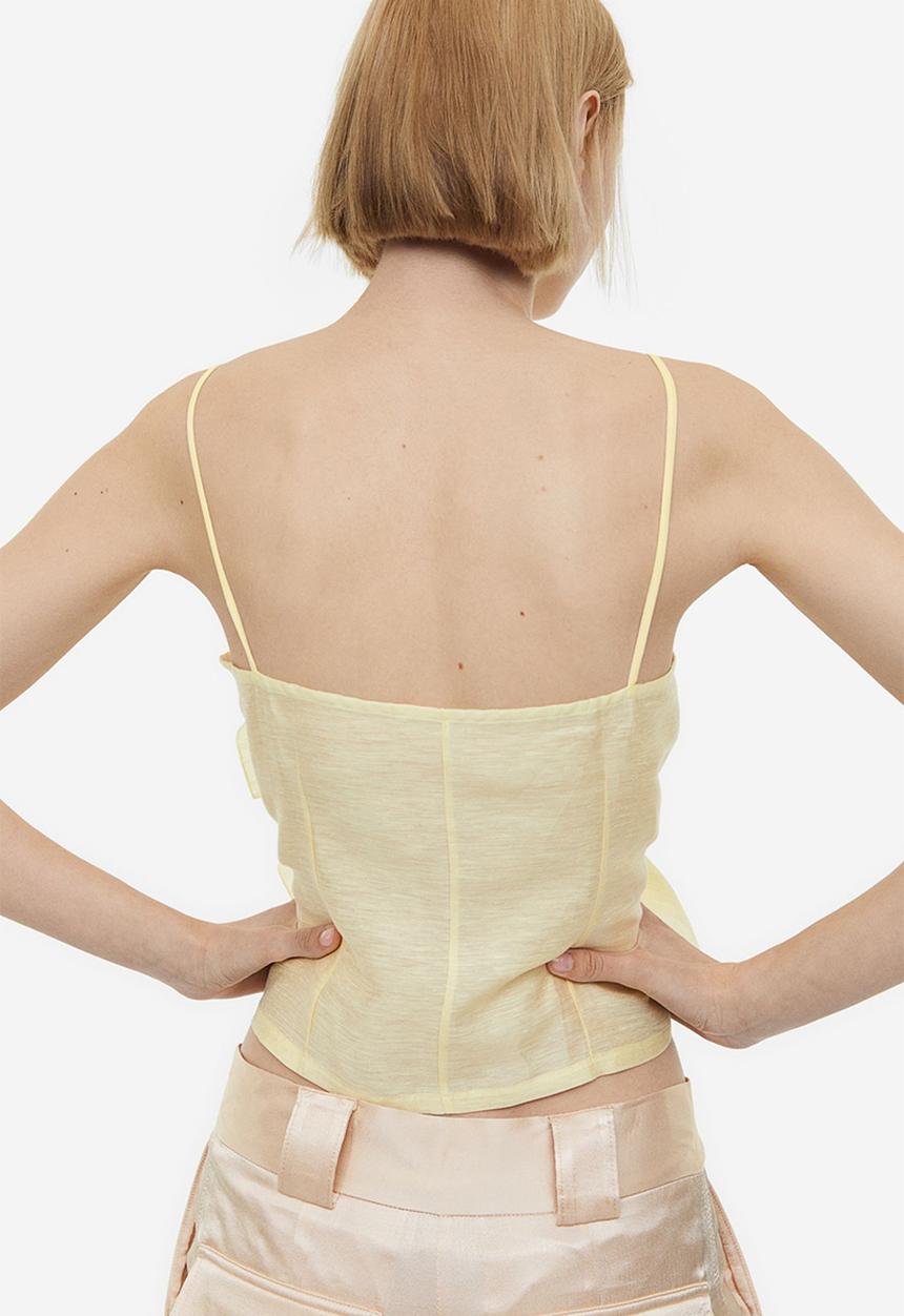H&M - Linen-blend flounce-detail top - light yellow