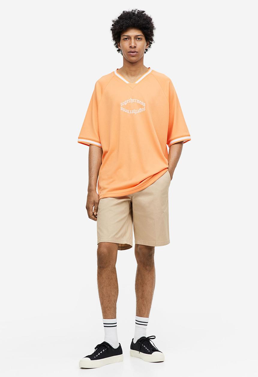 H&M - Oversized fit printed mesh t-shirt - pale orange togetherness