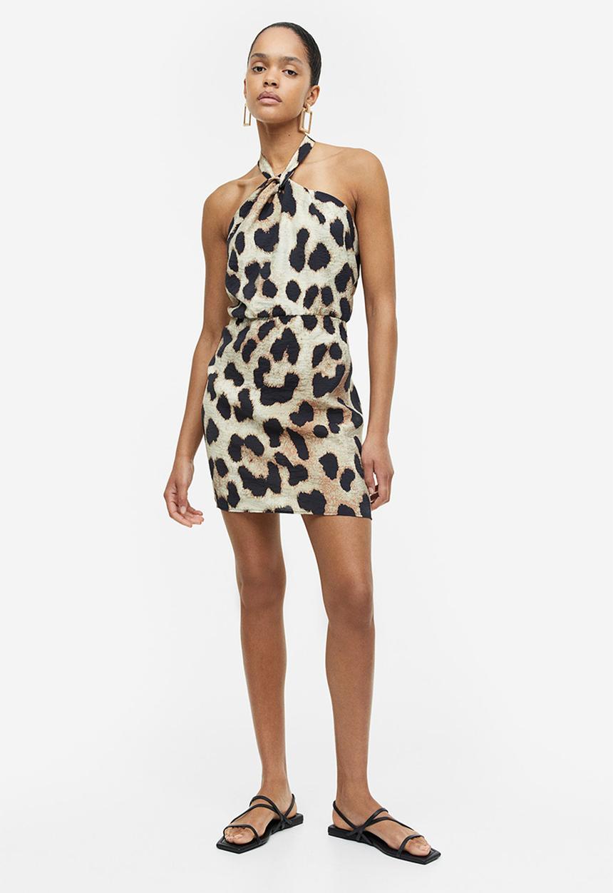 H&M - Halterneck dress - light beige leopard print