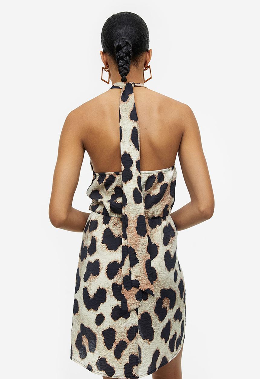 H&M - Halterneck dress - light beige leopard print