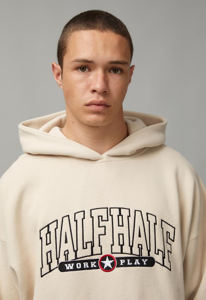 Factorie - Half Half Baggy Graphic Hoodie - Beige/Half Half Curve 