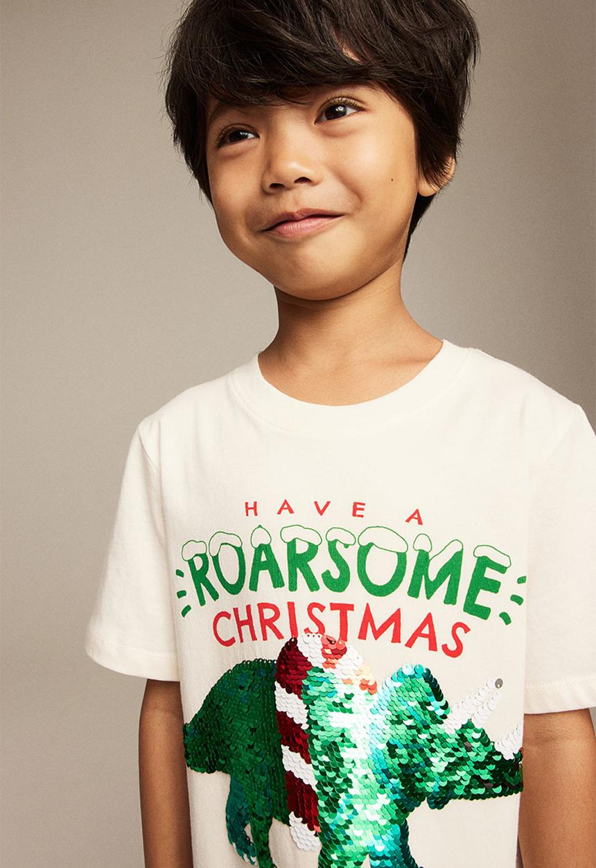 H&M - Interactive-motif t-shirt - white dinosaur
