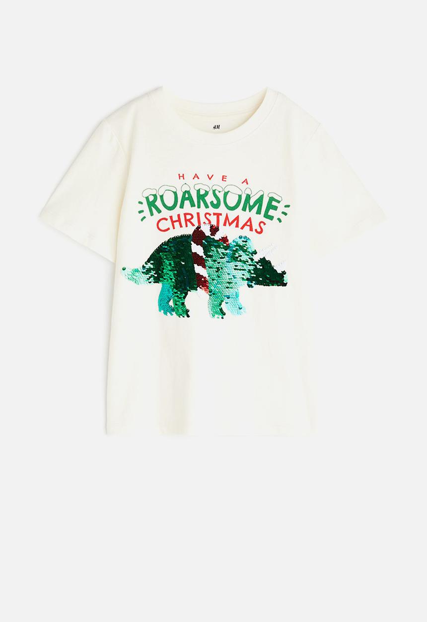H&M - Interactive-motif t-shirt - white dinosaur