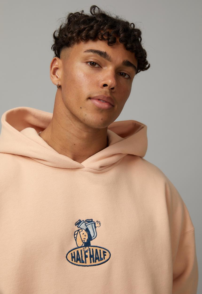 Factorie - Half Half Baggy Graphic Hoodie - Peach/Half Half Character 