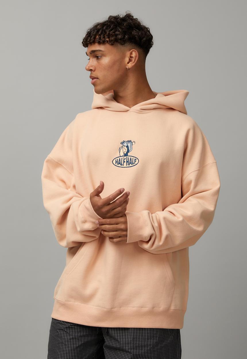 Factorie - Half Half Baggy Graphic Hoodie - Peach/Half Half Character 