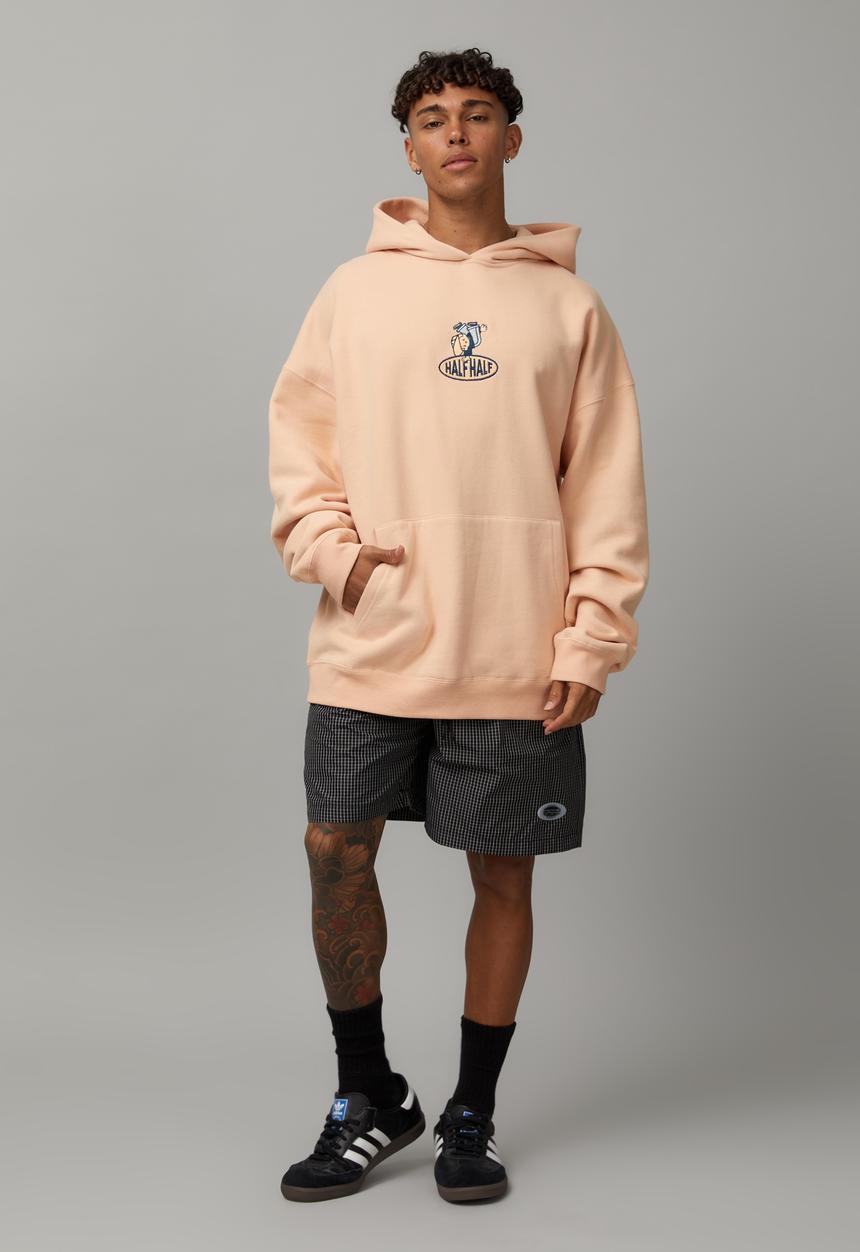Factorie - Half Half Baggy Graphic Hoodie - Peach/Half Half Character 