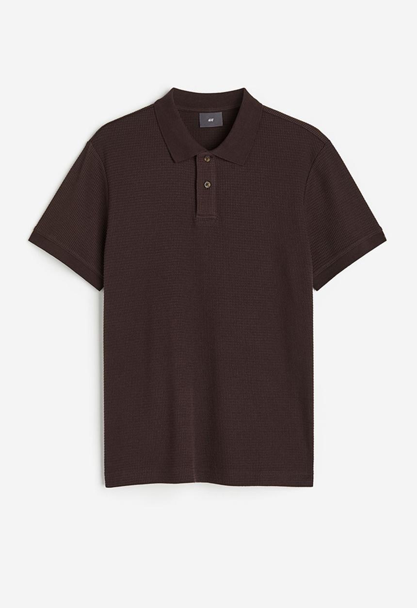 H&M - Slim fit waffled polo shirt - dark brown