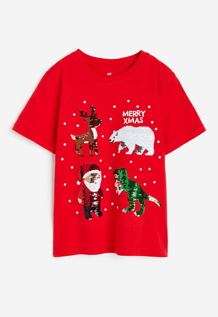 H&M - Interactive-motif t-shirt - bright red merry xmas 