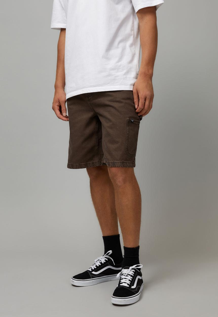 Factorie - Half Half Painter Baggy Denim Short - Washed Brown/Contrast Stitch 