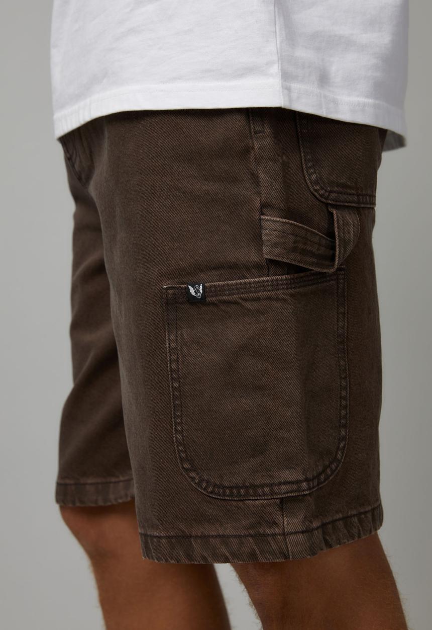Factorie - Half Half Painter Baggy Denim Short - Washed Brown/Contrast Stitch 