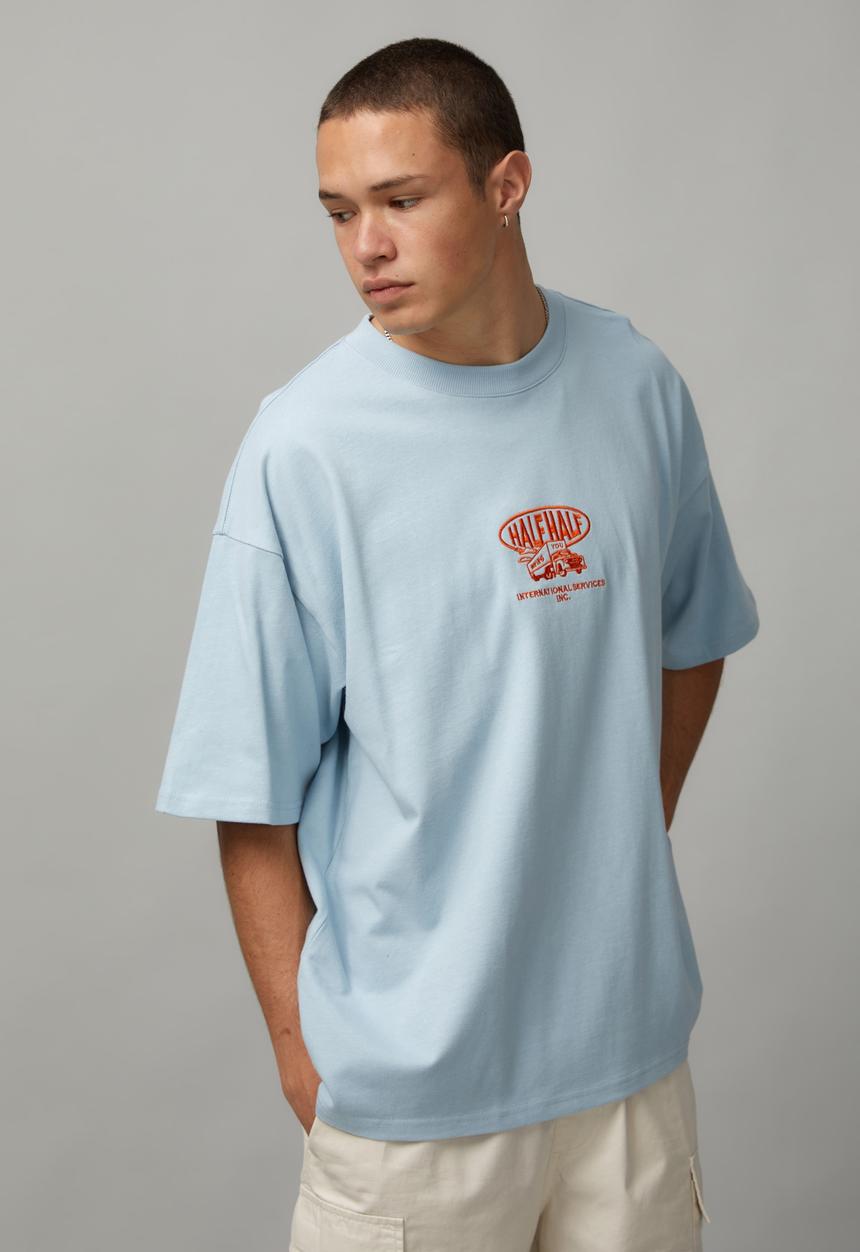 Factorie - Heavy Weight Box Fit Graphic T-shirt - Iced Blue/Moving You 