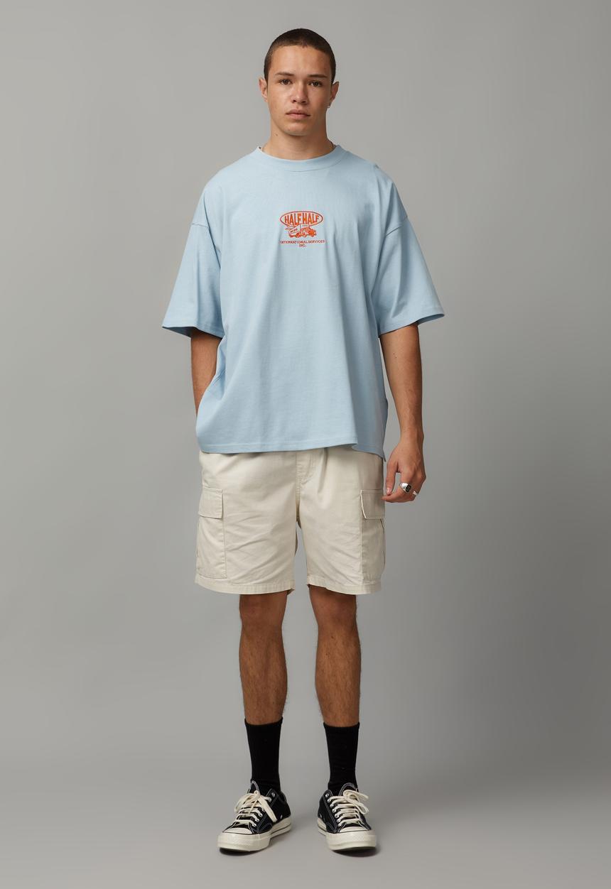 Factorie - Heavy Weight Box Fit Graphic T-shirt - Iced Blue/Moving You 