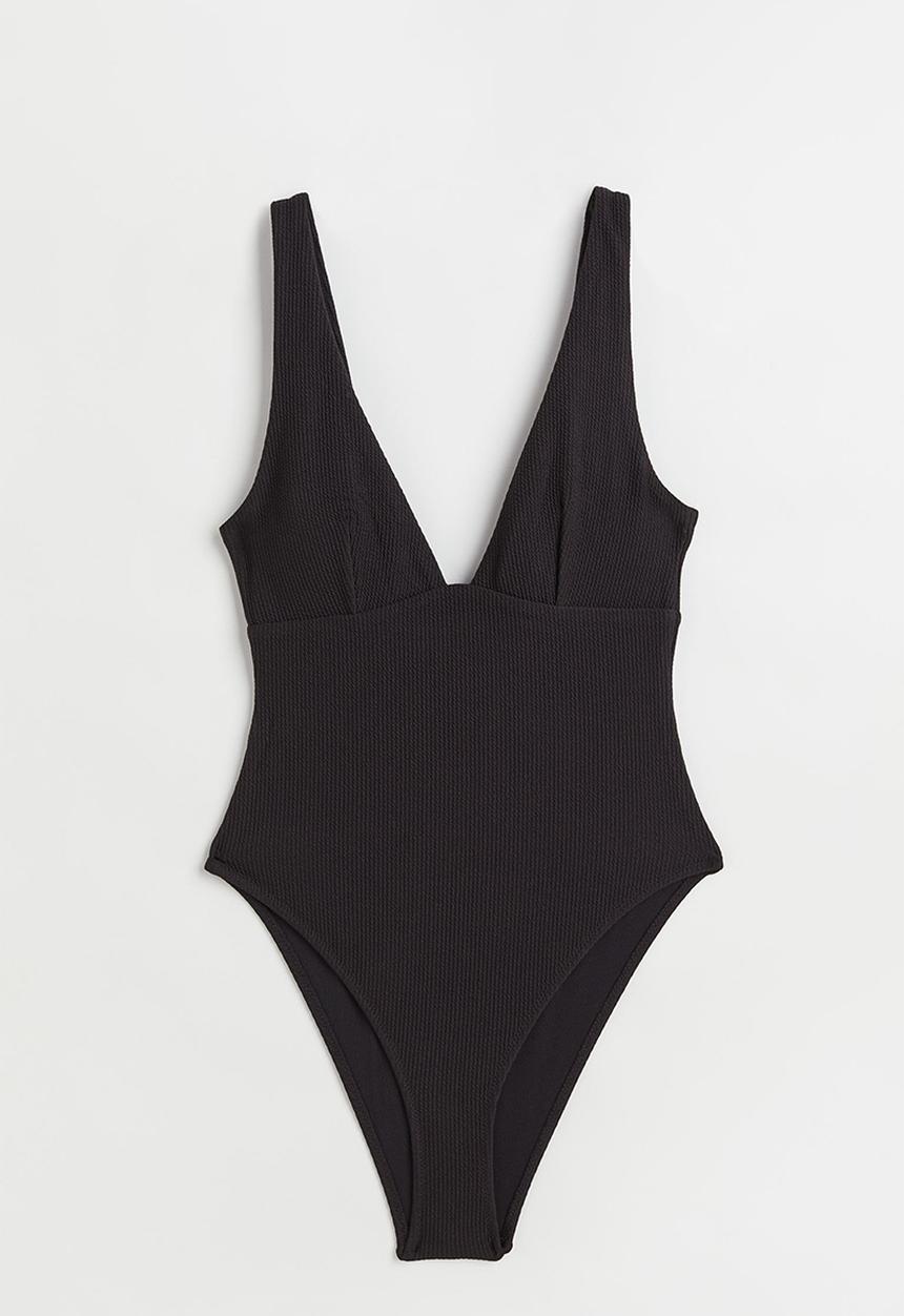 H&M - High leg ribbed swimsuit - black