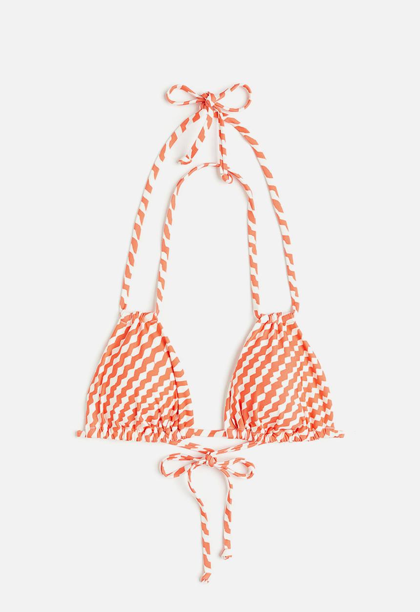 H&M - Padded triangle bikini top - orange & white patterned