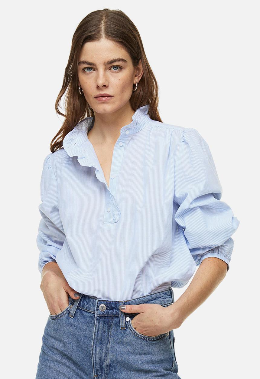 H&M - Frill-trimmed blouse - light blue