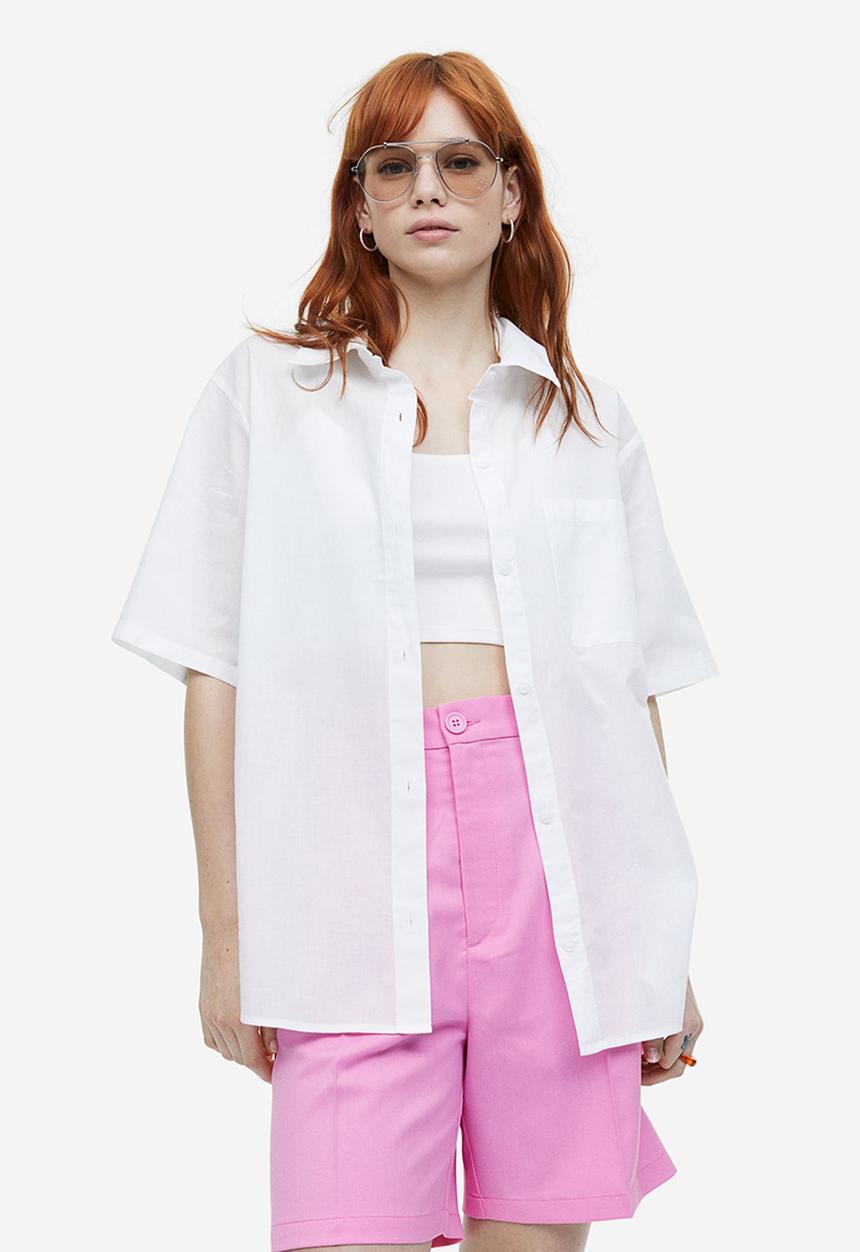 H&M - Short-sleeved linen-blend shirt - white