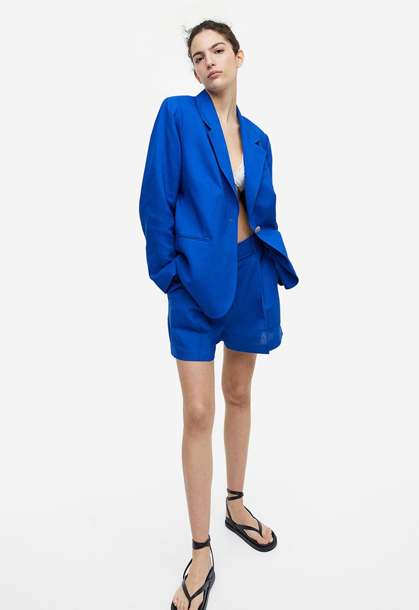 H&M - Single-breasted linen-blend blazer - blue