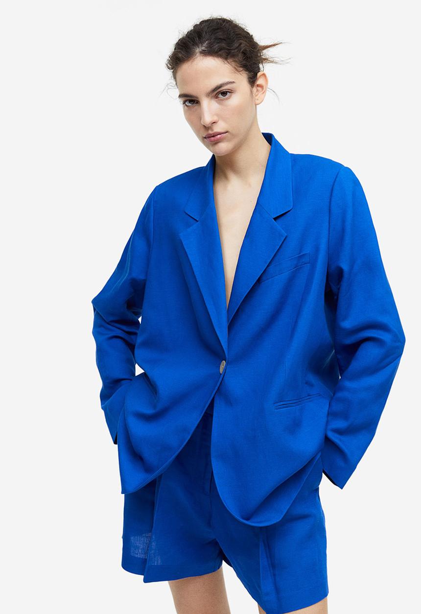 H&M - Single-breasted linen-blend blazer - blue
