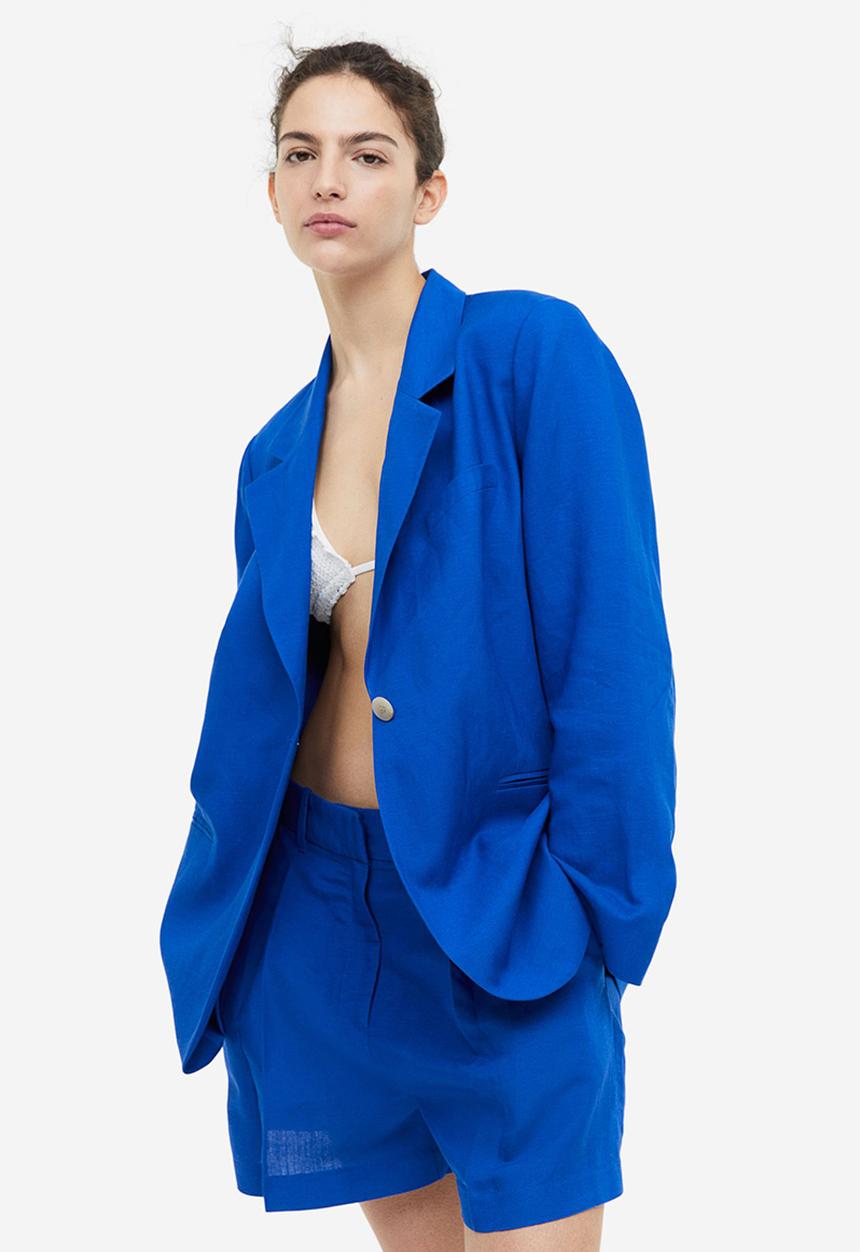 H&M - Single-breasted linen-blend blazer - blue
