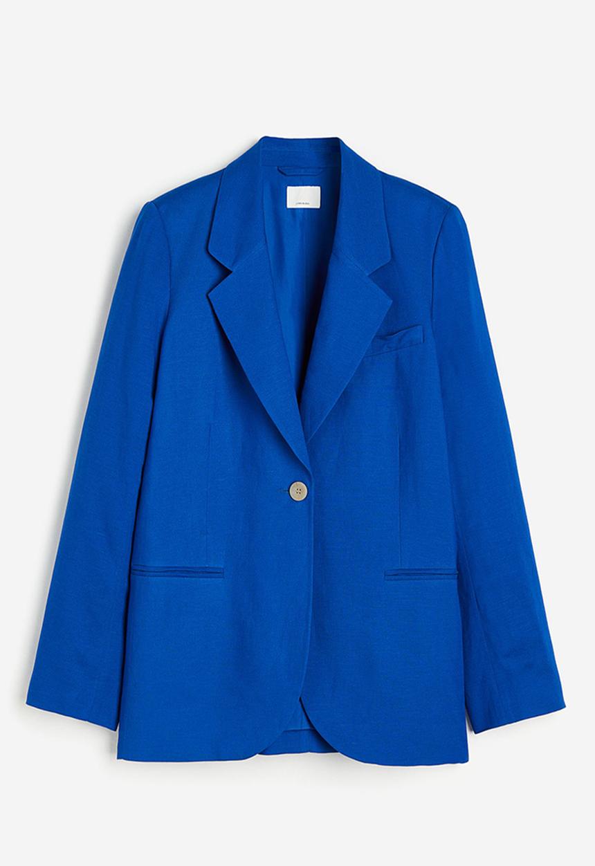 H&M - Single-breasted linen-blend blazer - blue
