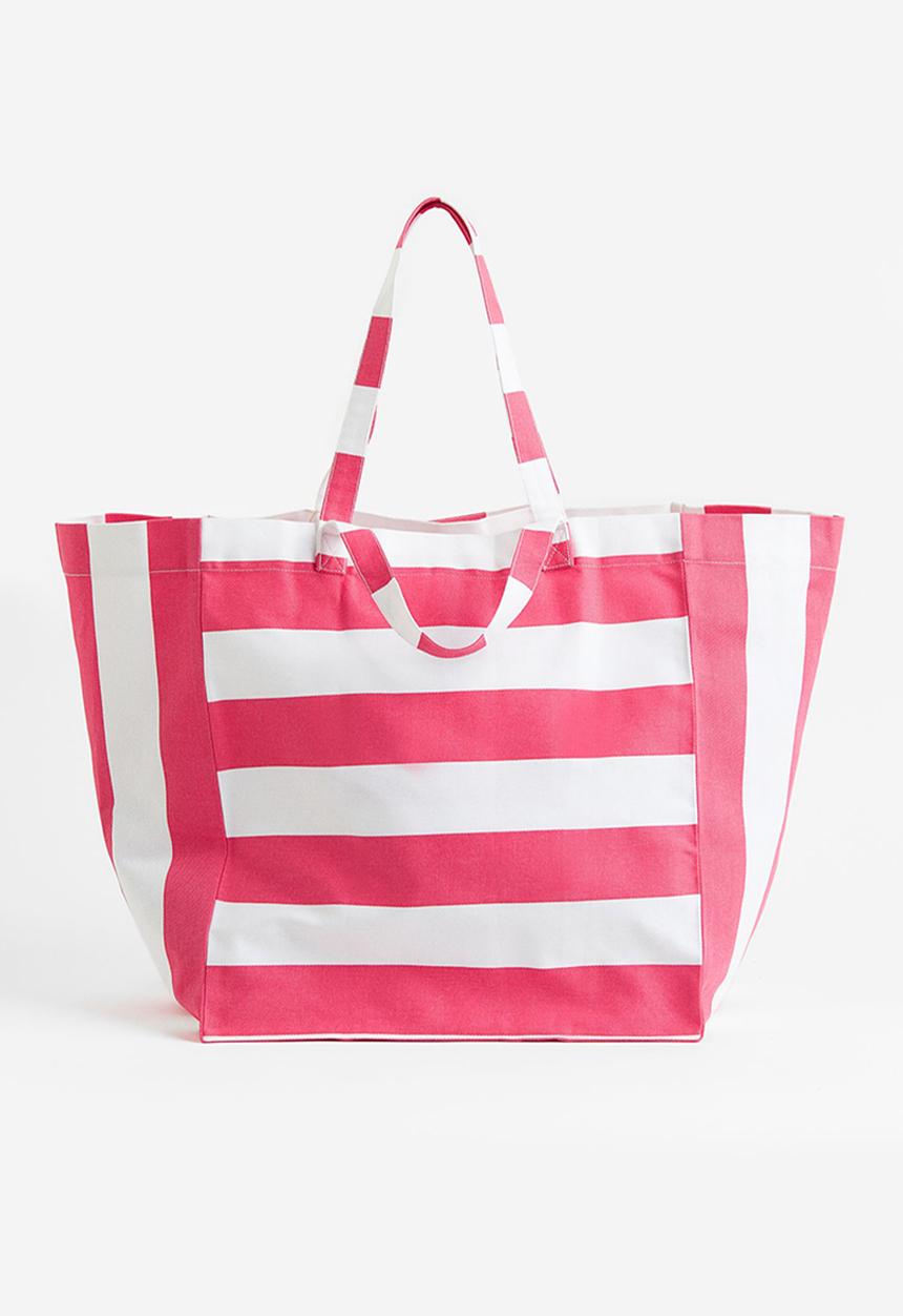 H&M - Cotton canvas beach bag - pink striped