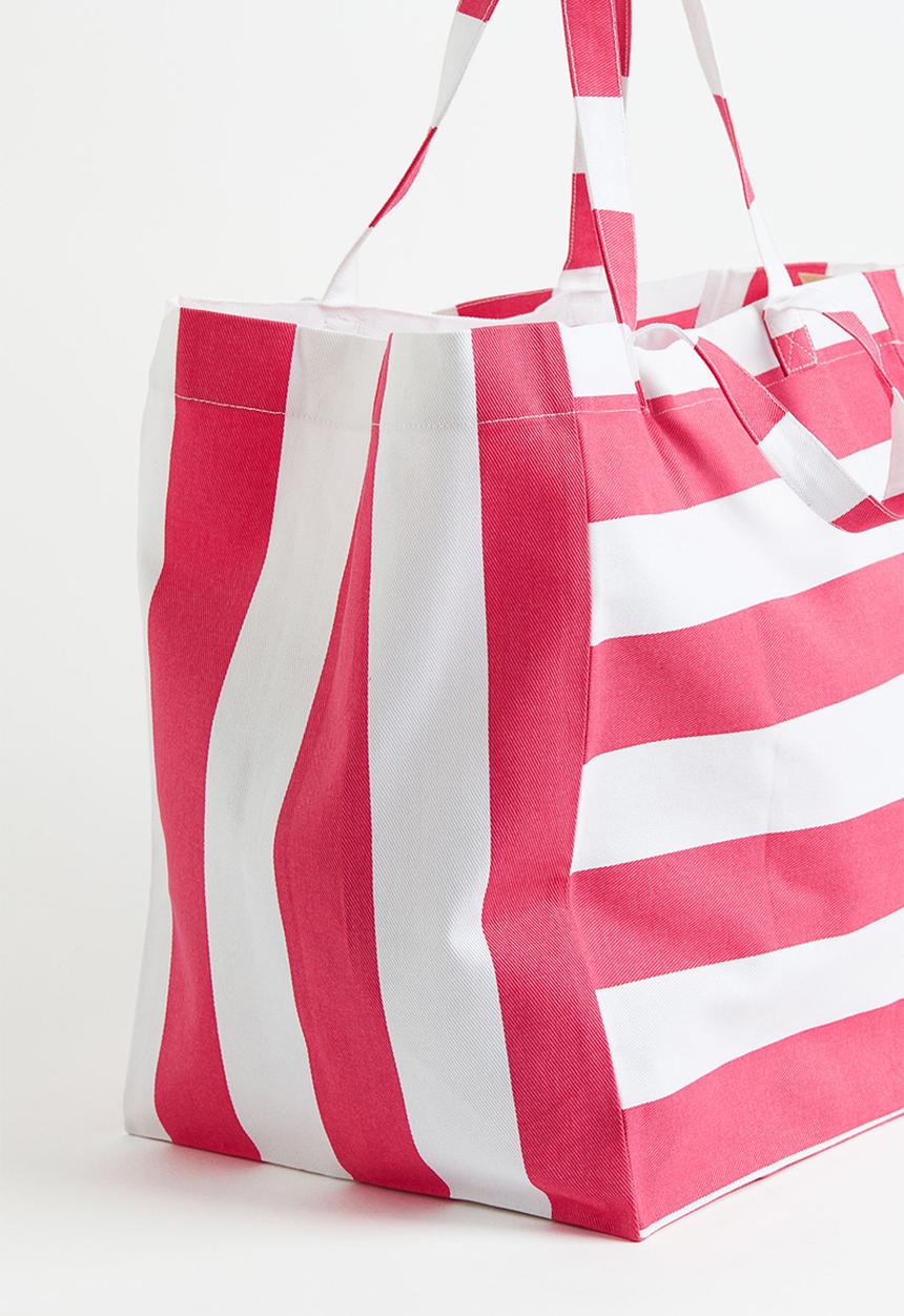 H&M - Cotton canvas beach bag - pink striped