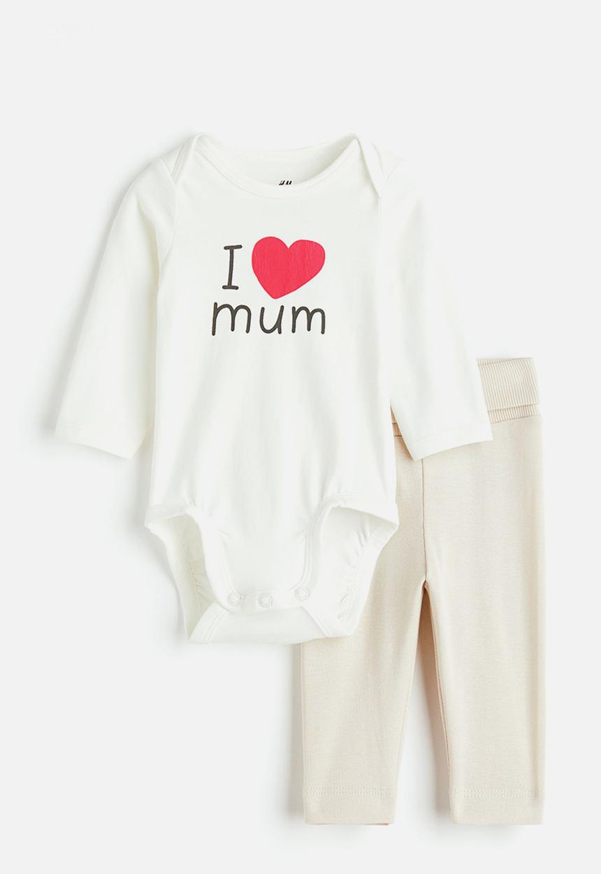 H&M - 2 Piece cotton jersey set - white i love mum
