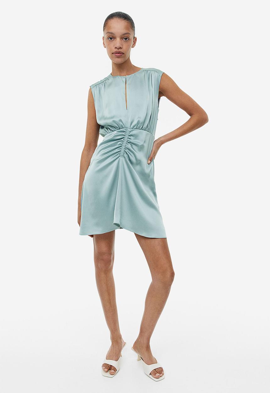H&M - Draped satin dress - turquoise