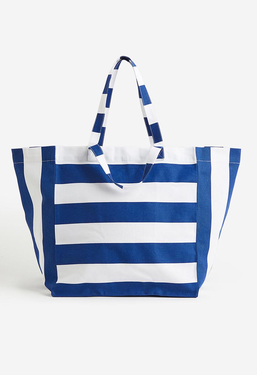 H&M - Cotton canvas beach bag - bright blue striped