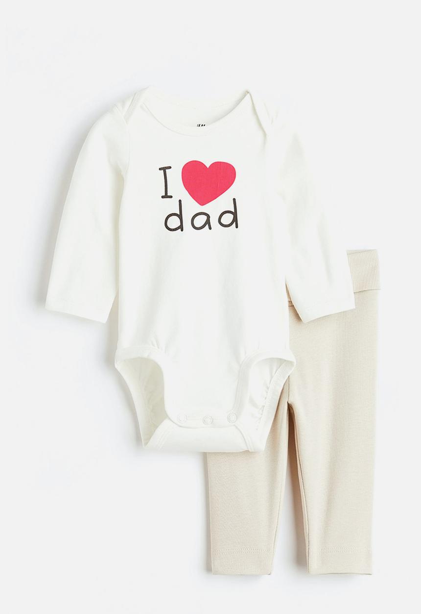 H&M - 2 Piece cotton jersey set - light beige i love dad